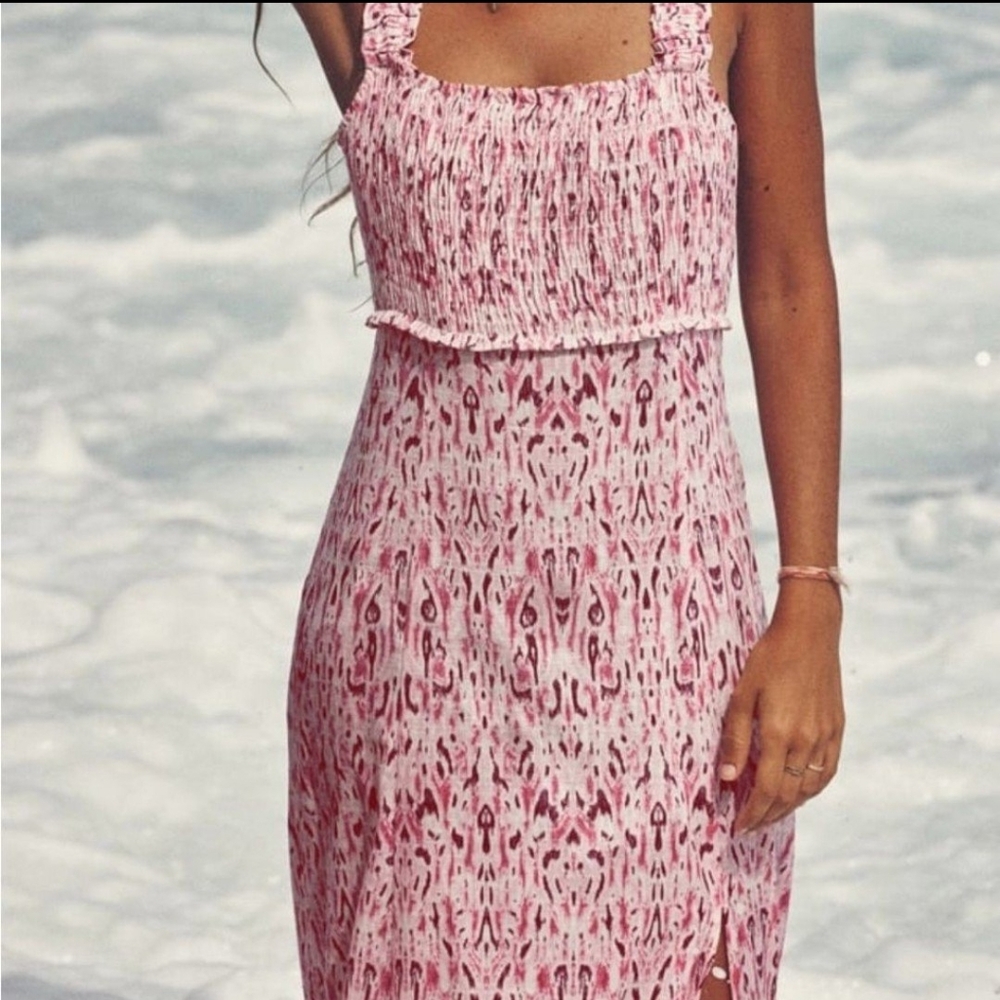 LINEN BLEND PRINTED MIDI DRESS SIZE M - Picture 4 of 6
